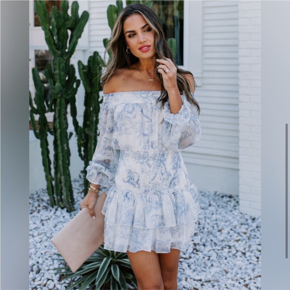 VICI Coastal Charm Off The Shoulder Smocked Dress